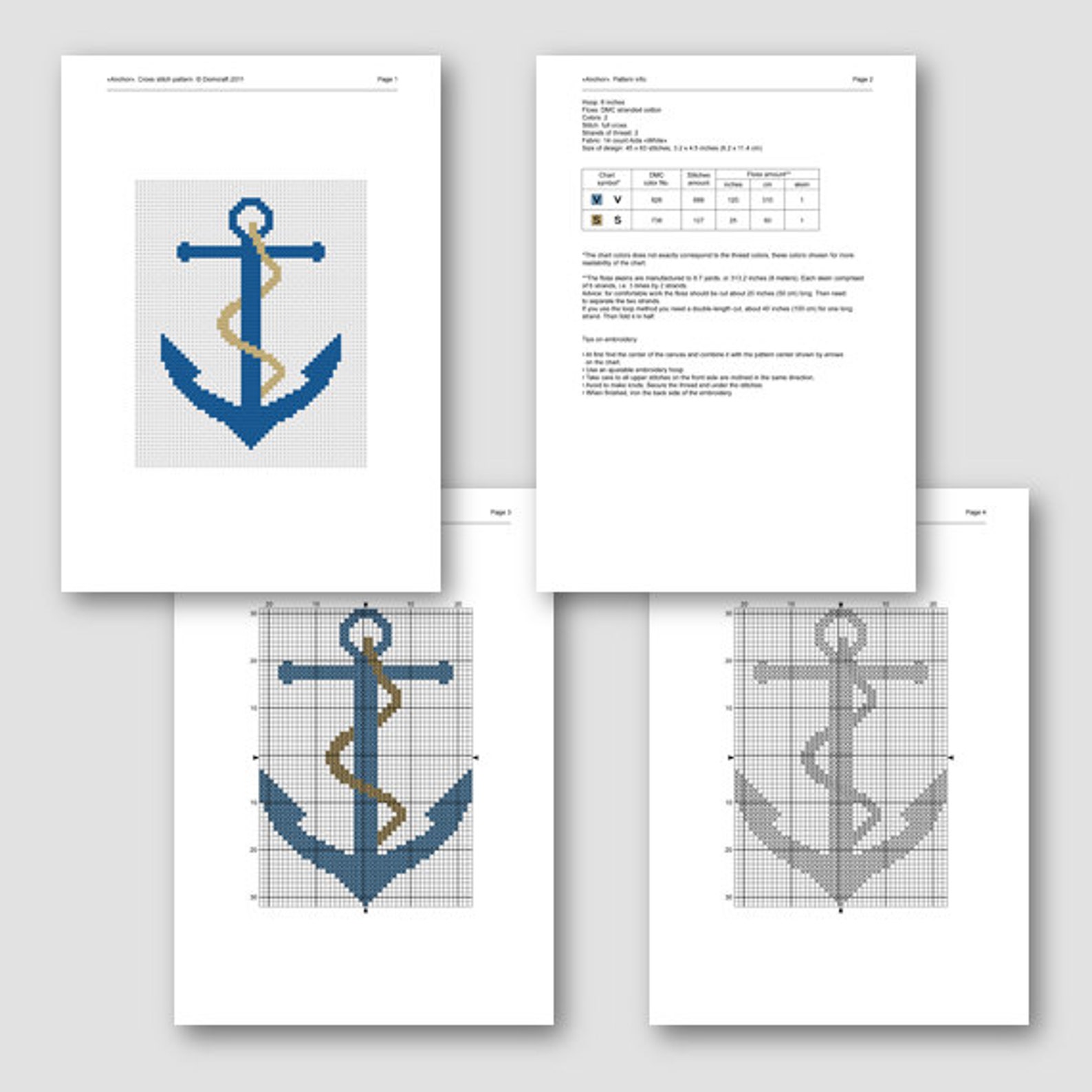 Instant download. Cross stitch pattern. Anchor. PDF chart. Etsy