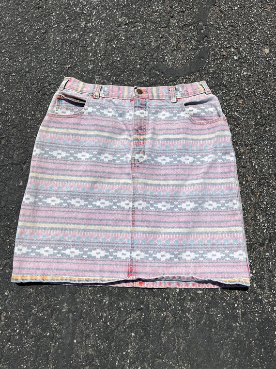 Vintage 90s Denim Printed Skirt - image 1