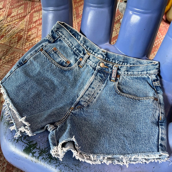 Vintage Pepe Cut Off Shorts High Waisted Blue Jeans Original Pepe M5 European Denim Size 32”