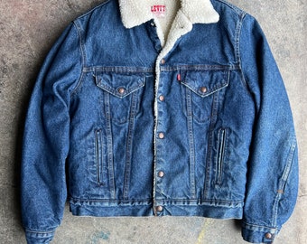 Vintage 1980's Levi's 70608 Denim Sherpa Jacket | Size XXL