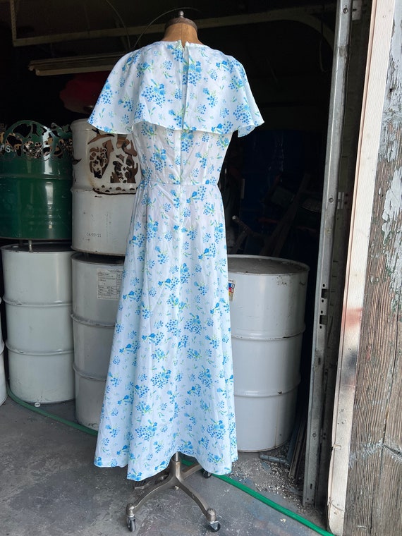 Vintage White & Blue Floral Prairie Maxi Dress - image 3