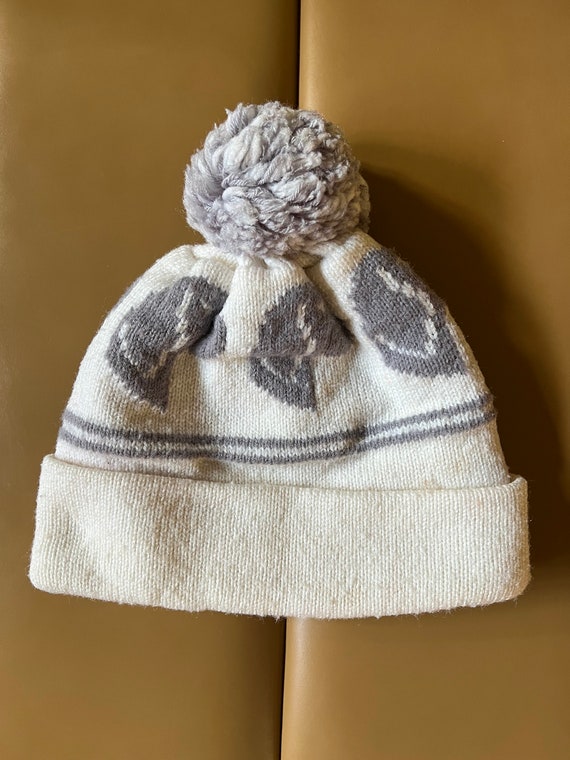 Vintage Beanie With Ball Sock Hat With Dogs White… - image 3