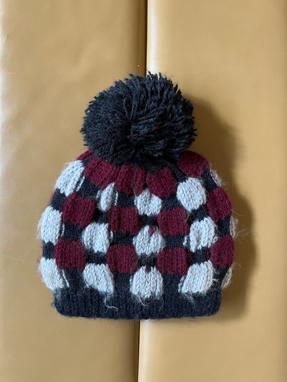 Vintage Beanie With Ball Retro Black Grey Maroon … - image 4