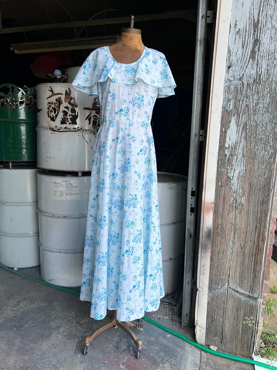 Vintage White & Blue Floral Prairie Maxi Dress - image 2