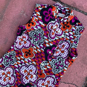Vintage Psychedelic Maxi Dress Retro Long Funky Print Polyester Dress 1970s 1960s Cool Unique