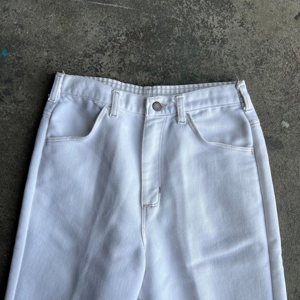 Vintage White Denim Pants Women’s Jeans Cute Lady Maverick High Waisted Size 28” Tan Stitching