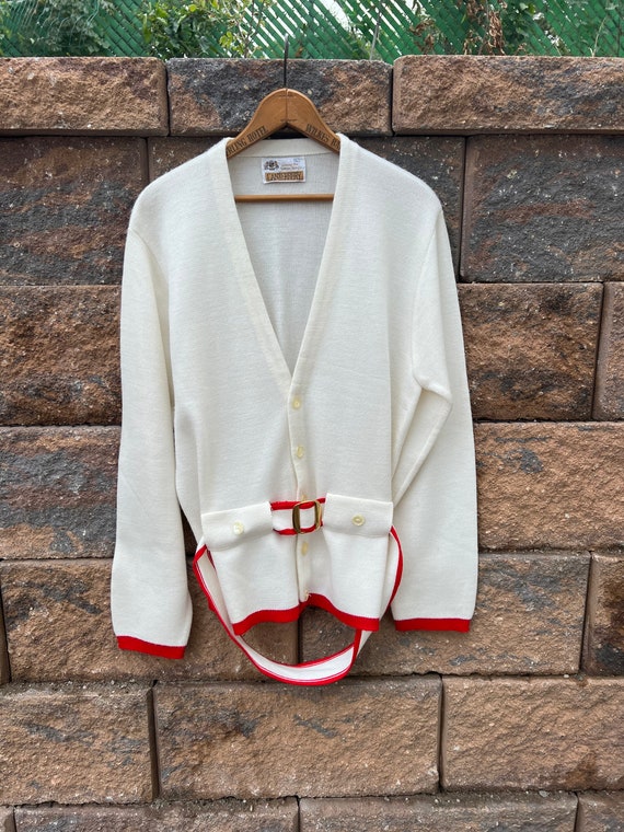 Vintage Canterbury Cream and Red Cardigan with Bel