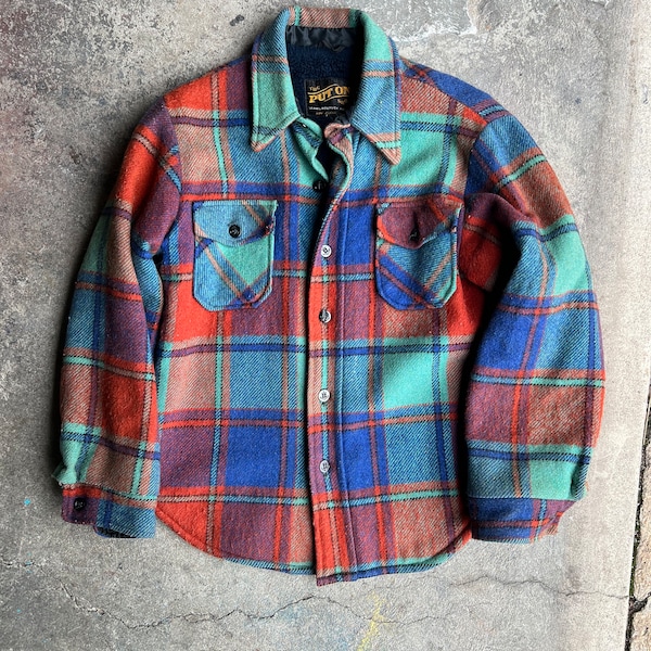 Vintage CPO Jacket Wool 60s Plaid Button Up Fuzzy Lined Size XS/S Winter Coat