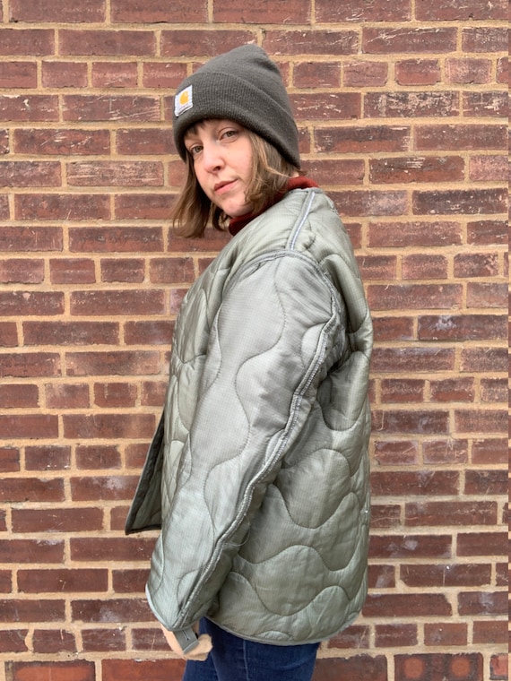 Vintage Puffy Army Green Quilted Liner Jacket Coat