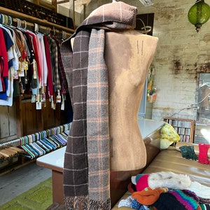 Vintage Scarf Double Sided Saks Fifth Avenue Cashmere & Wool 80s Brown Orange