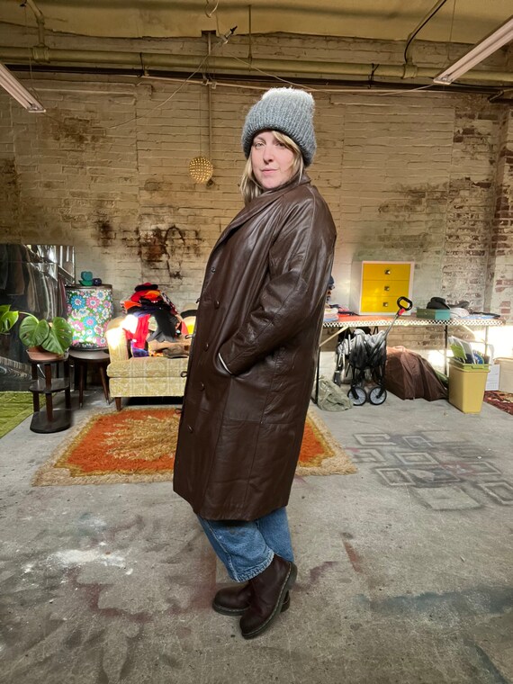 Vintage Brown Leather Trench Coat 12