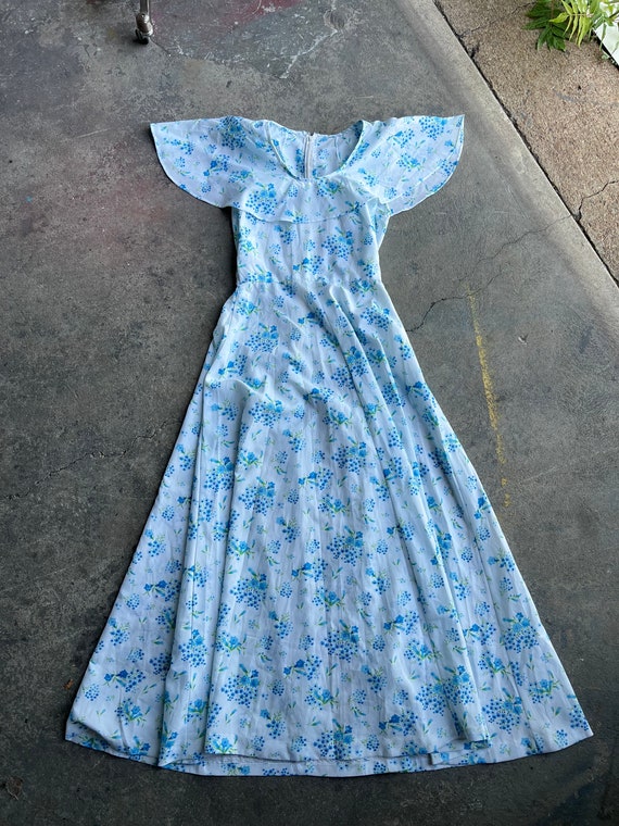 Vintage White & Blue Floral Prairie Maxi Dress - image 6