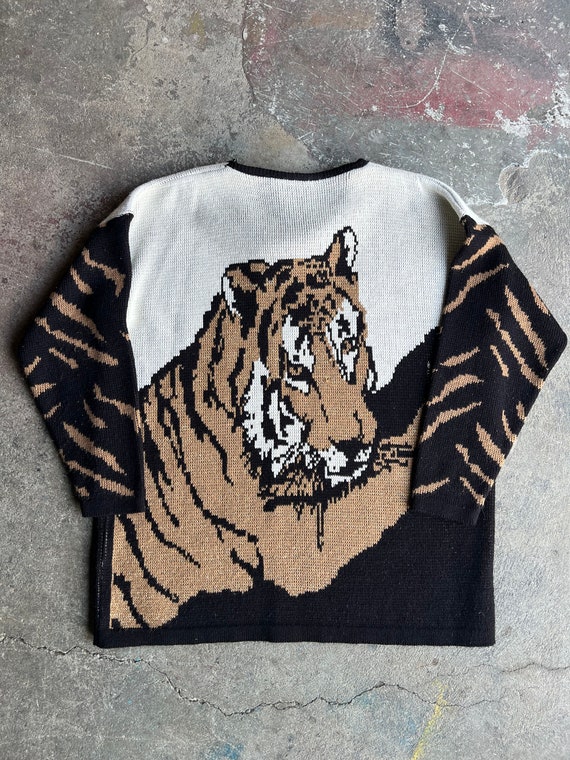 Vintage Knit Sweater Tiger Double Sided 80s Tiger Stripe Black
