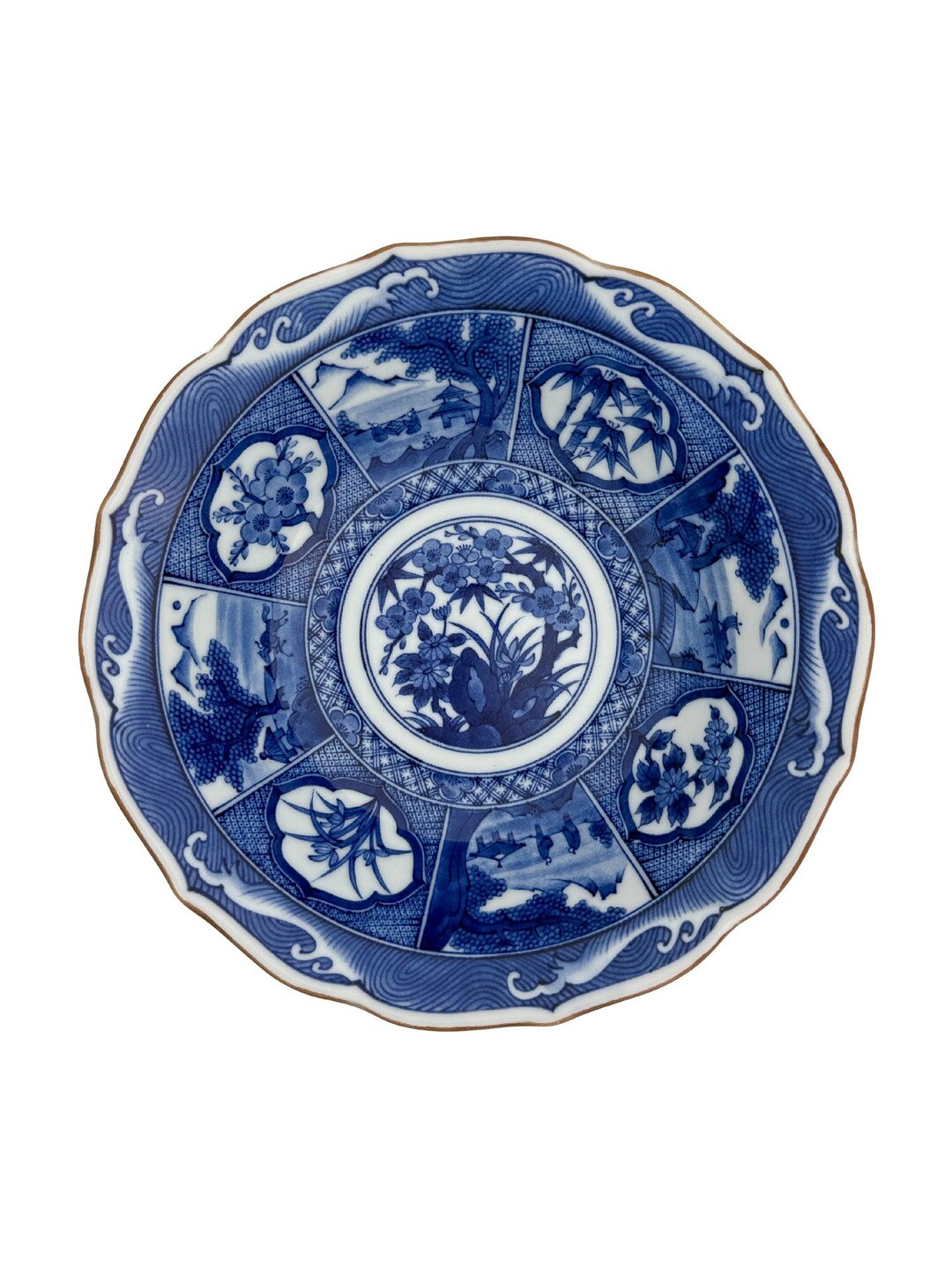 青白磁 風景画 ボウル ヴィンテージアジアン風景画ボウル - 青と白の磁器風景装飾 - Etsy 日本