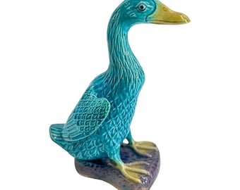 Vintage Chinese Ceramic Duck – Hand-Painted Glazed Figurine, Decorative Bird Sculpture