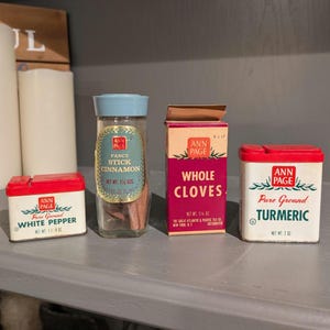1950s 60s 70s  Old & Original Ann Page Spice Tin Seasoning Metal Spice Tin CHOICE Cinnamon, White Pepper, Tumeric, Cloves