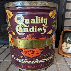 Large 1920&#39;s 30s Quality Candies Candy Hard Candies Candy Can - Old  Original Tin from Los Angeles