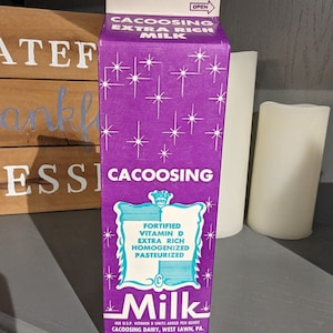 NOS 1960's Royal Crest Milk  Cacoosing Dairy Company Milk Carton or Container - West Lawn, Pennsylvania - Purple Version Extra Rich Milk