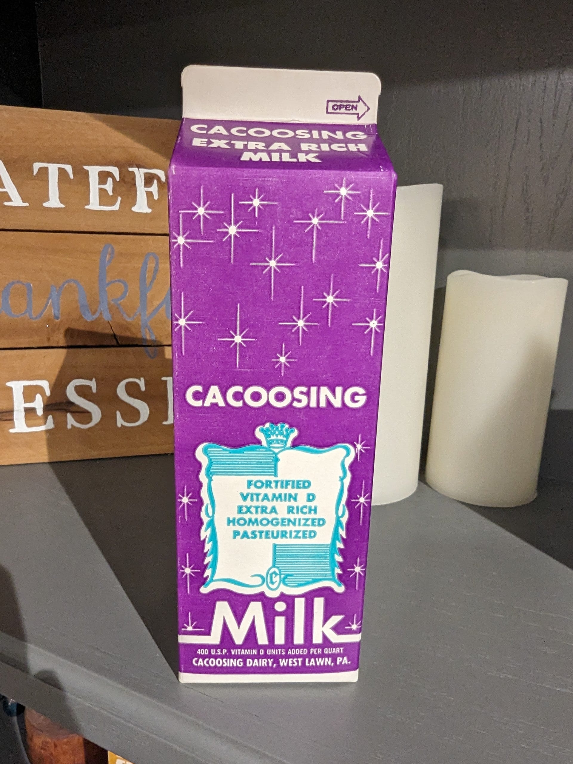 NOS 1960's Royal Crest Milk Cacoosing Dairy Company Milk Carton or