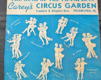 Pista de patinaje Carey's Circus Garden de la década de 1940, Filadelfia, PA. Calcomanía usada para patinaje sobre ruedas - Antigua y original - Calcomanía vintage para viajes o maletas.