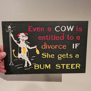 1950&#39;s Bum Steer - Cardboard Sign Vintage Diner Restaurant - Old & Original - Vintage Humor Sign