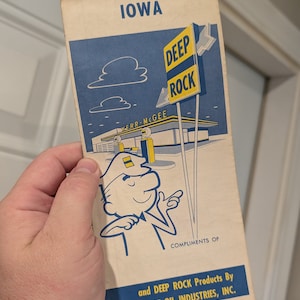 1960's 1960 Deep Rock Oil Company Straßenkarte von Iowa Old & Original - Kerr McGee