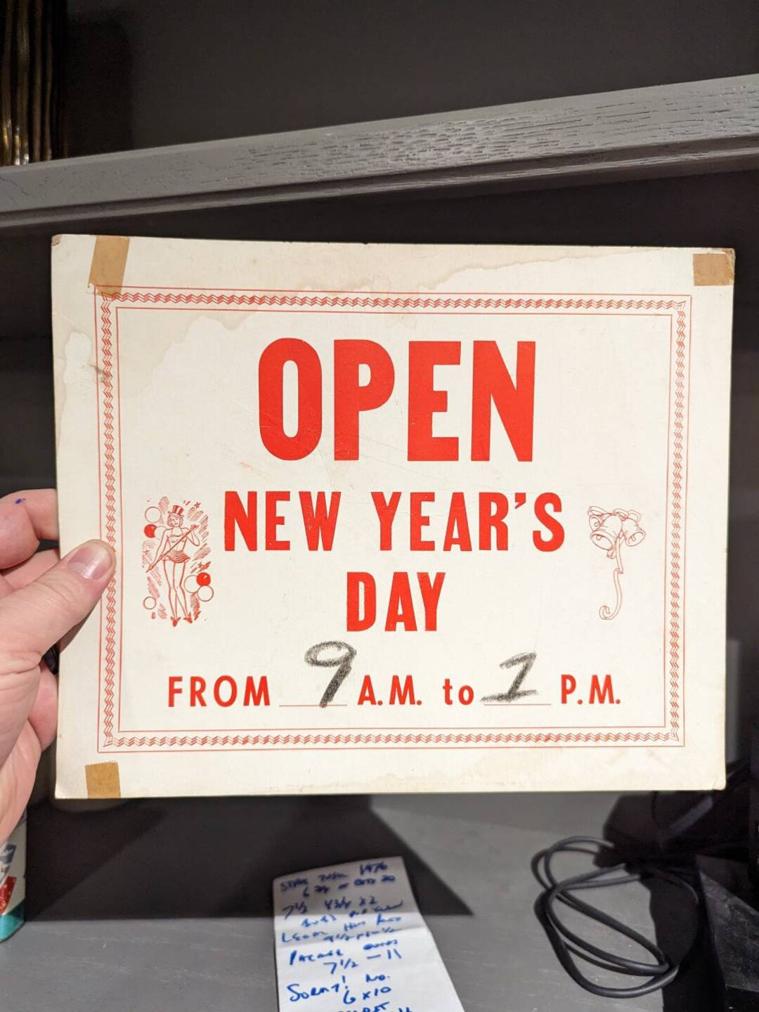 Original 1940's Open New Years Day Store Hours Cardboard Etsy