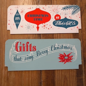 Originale cartello natalizio vintage degli anni '50 e '60 - bifacciale - cartello per esposizione al dettaglio CHOICE Santa Ornaments