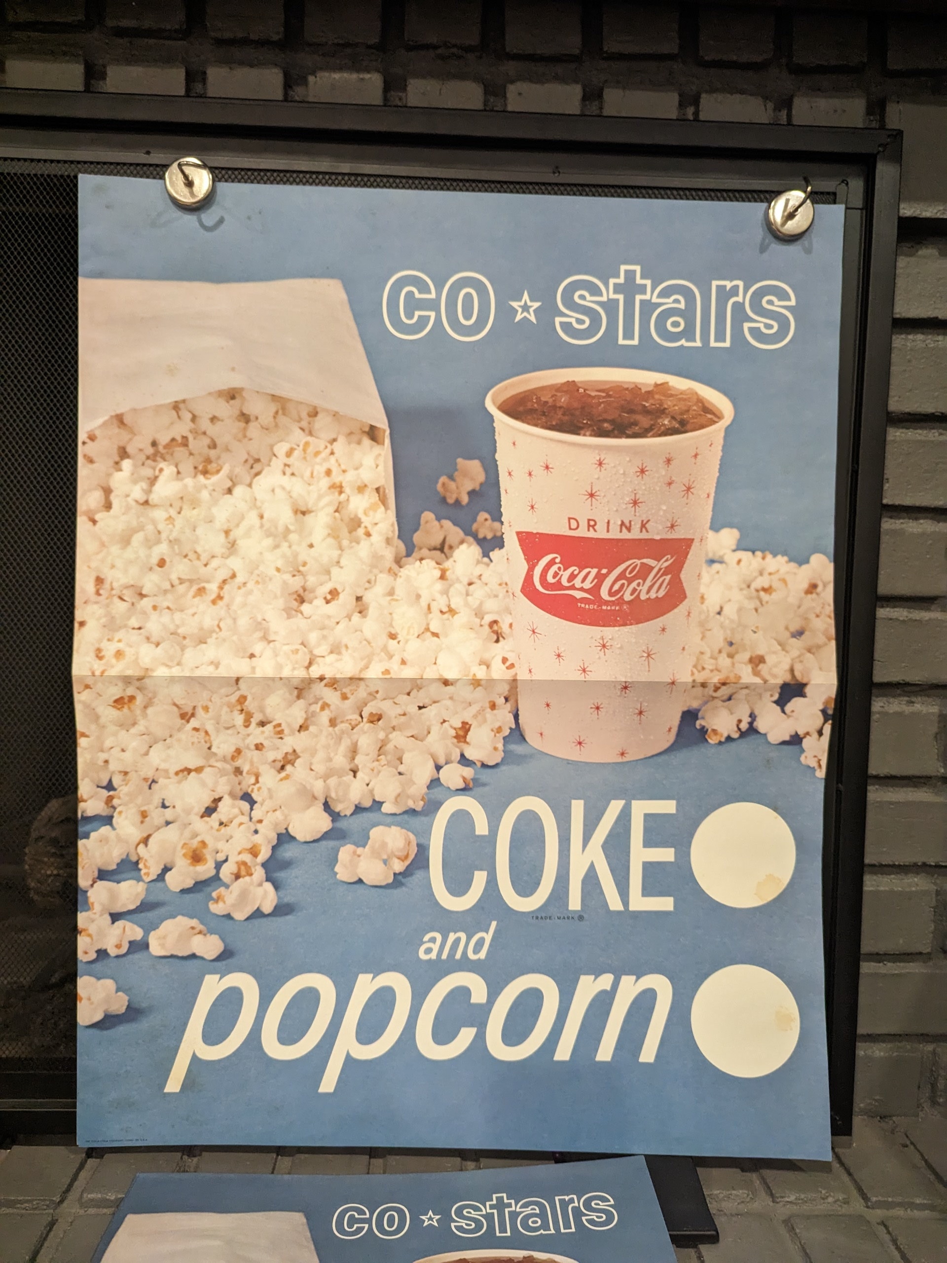 Mid 60's 1964 Coke Coca-cola Popcorn & Coke Sign Old Original Poster Sign  Vintage Movie Theatre CHOICE 