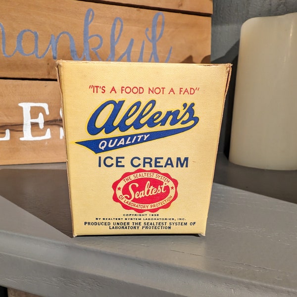 NOS 1940's Allen's Sealtest Ice Cream Container Half Pint - Allen Ice Cream Co. Rockford, Illinois