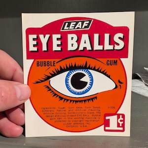 Letrero de precio de máquina de chicles con forma de hoja de los años 60, letrero de cartón para tienda minorista o de comestibles, chicle vintage original