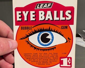 NOS 1960s Leaf Eye Balls Gumball Machine Price Sign - Cardboard  Retail or Grocery Store Sign -  Original Vintage Bubble Gum