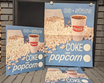 Mid 60's 1964 Coke Coca-Cola  Popcorn & Coke Sign  Old Original Poster Sign Vintage Movie Theatre - CHOICE