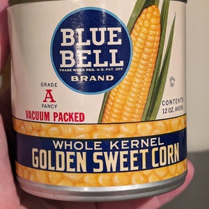 1943 Blue Bell Golden Sweet  Corn can label on can Original Vintage, Colora, Maryland 1940s