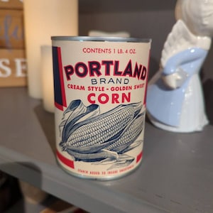 1940er Portland Brand Sweet Corn kann auf Dose Original Vintage Patriotic Portland, Maine beschriften
