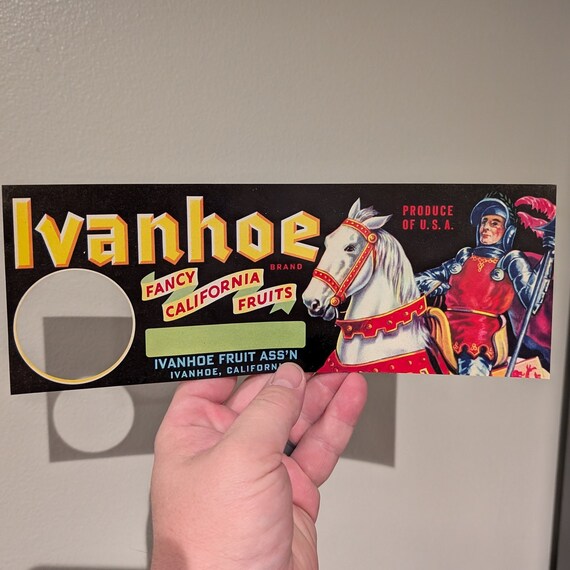 1940 年代のオリジナル Ivanhoe 木箱ラベル - 古いオリジナル - Knight