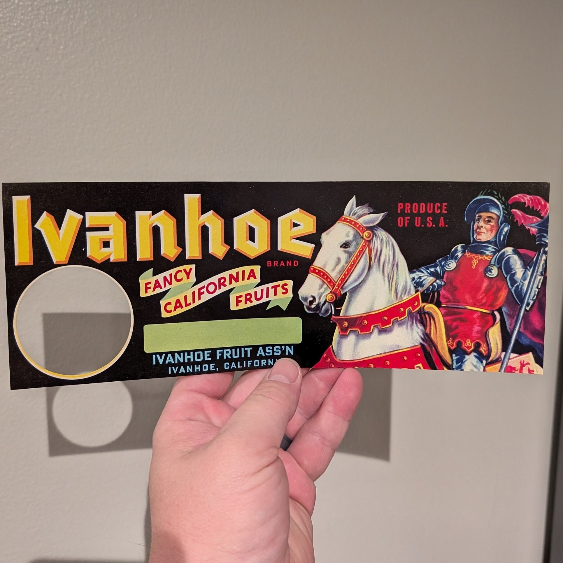 1940 年代のオリジナル Ivanhoe 木箱ラベル - 古いオリジナル - Knight