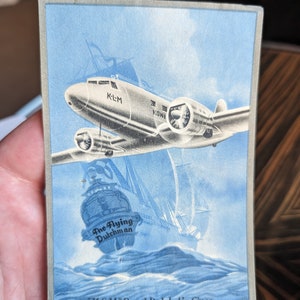 Anni '40 e '50 K-L-M Royal Dutch Airlines Flying Dutchman Label - Vecchio e originale - Decalcomania da viaggio o valigia vintage