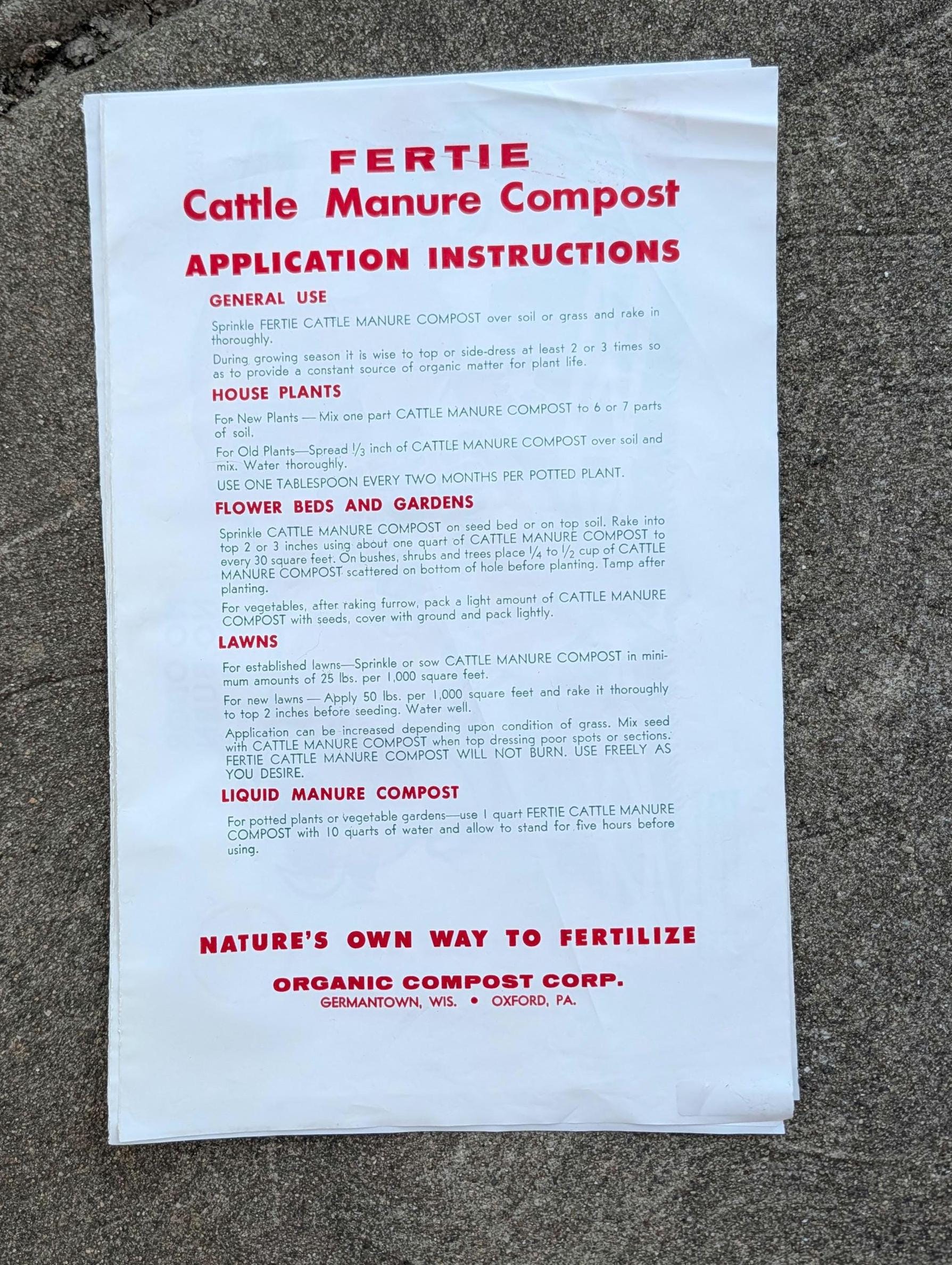 60s/70s Fertie Cattle Manure Compost Plastic Bag Sack - Old Original ...
