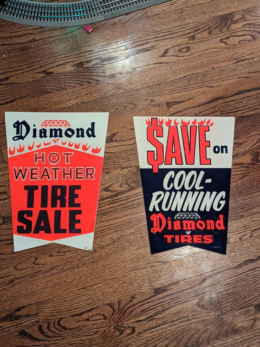 1940's Diamond Tires Hot Weather Cool Running Die Cut Sign Original