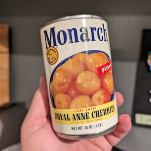 1970s Monarch Royal Anne Cherries Pie Filling can label on can Original Vintage 1971 - Illinois