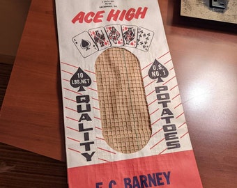 1950s 60's Ace High Brand Potatoes Sack - Old & Original - E.C. Barney Mendon, Michigan