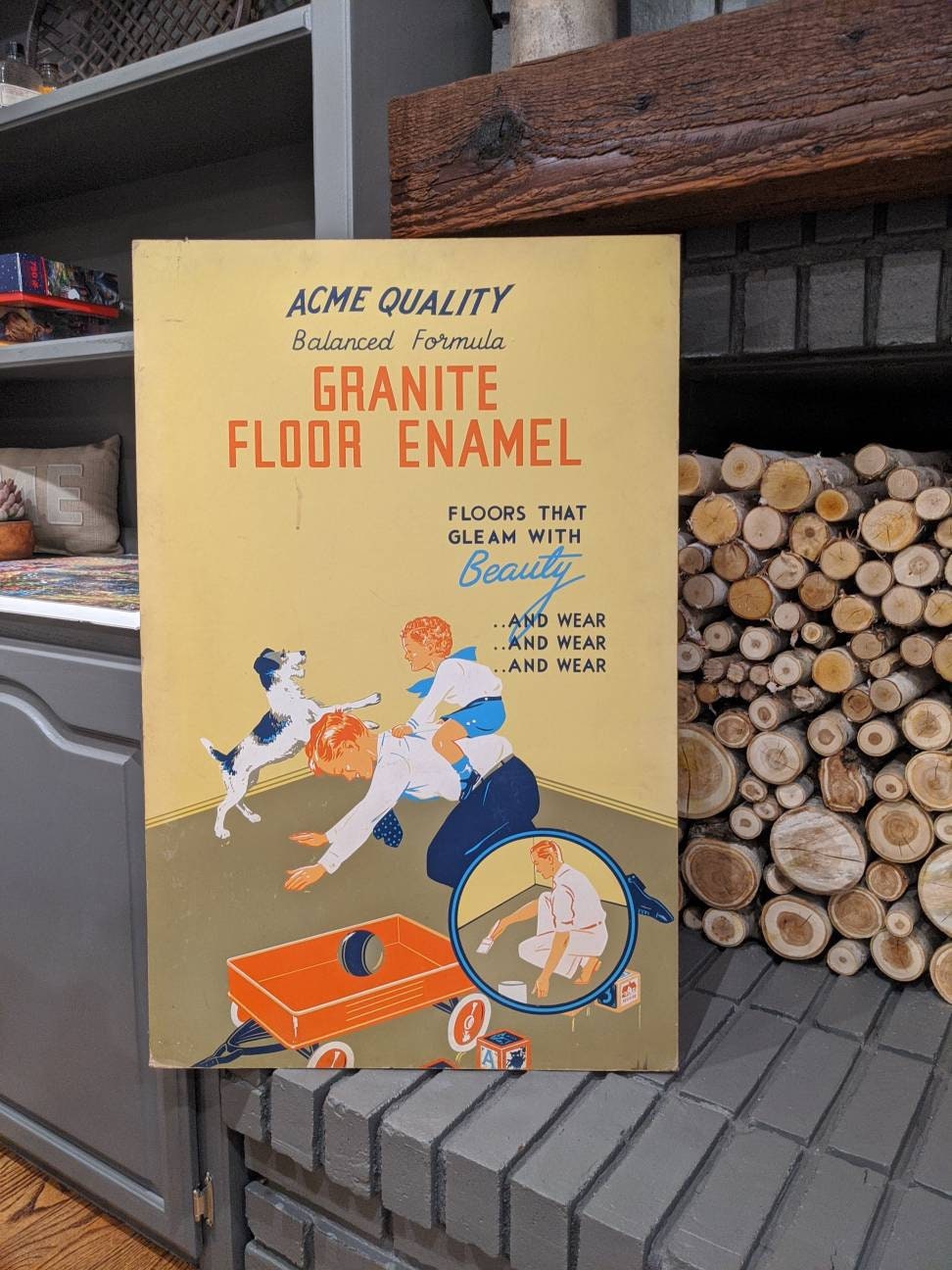 Large, Original 1930's/40's Acme Paint Granite Floor Enamel Paint Sign Vintage Sign Old & Original