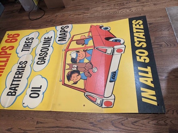LARGE Old & Original 1968 Phillips 66 Gas Station Road Trip Sign