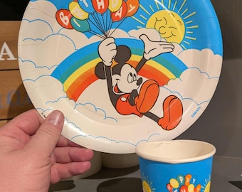NOS 1980s Mickey Mouse Disney Happy Birthday Plate themed birthday paper  plates  Original Paper Plate & Cup Set