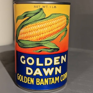 1940&#39;s Golden Dawn Corn can label on can Original Vintage, Center Point Canning, Milwaukee, Wisconsin