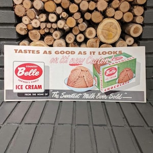 1960er Country Belle Farmers Finest Ice Cream Eiscreme Schild Original Vintage Poster - Alter Soda Brunnen