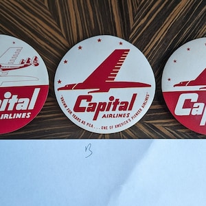 Etichetta gommata Capital Airlines degli anni '60 - Vecchia e originale - Decalcomania da viaggio vintage - SCELTA
