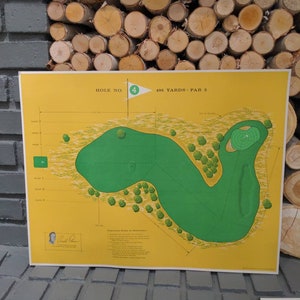 Originele grote speelkaart Arnold Palmer's Inside Golf Game uit 1961: hole 4, par 5 - perfect als mancave- of keldergolfdecor.