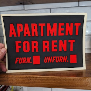 Oryginalny plastikowy znak „Apartments For Rent” z lat 60. – zabytkowy fluorescencyjny znak – HOT Red